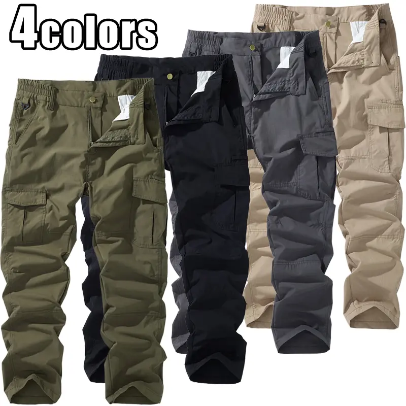 Men’s outdoor casual pants with multiple pockets and zip closure, durable design; available in various colors; suitable for fishing, outdoor activities, work, hiking, camping, and more; ideal for spring and autumn wear.