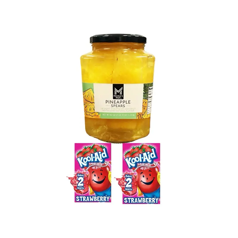 Viral Pineapple Spears With Koolaid Strawberry Drink Mix - 1 Jar of Pineapple Spears and 2 Koolaid Packs
