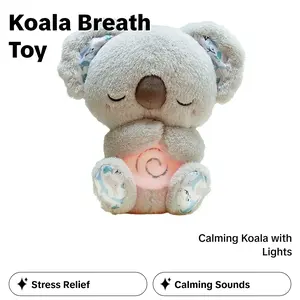 Stress Relief Koala Breathing Plush Toy, Calming Stuffed Animal with Music Lights & Rhythmic Breathing Action, Sleep Aid Doll, Musical Light Up