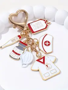 Classic Nurse Hat Thermometer Pill Mask Heartbeat Set, Alloy Keychain Bag Pendant, Essential Medical Accessories, Cute Medical-Themed Decor