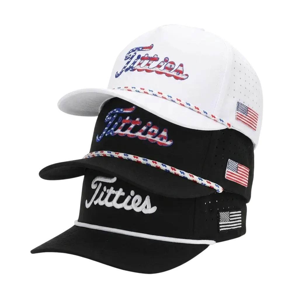 Curves & Clubs Titties Golf Hats 3-Pack – Funny White USA Titties, Black USA Titties, and Black & White Titties – Perfect Golf Gift Bundle