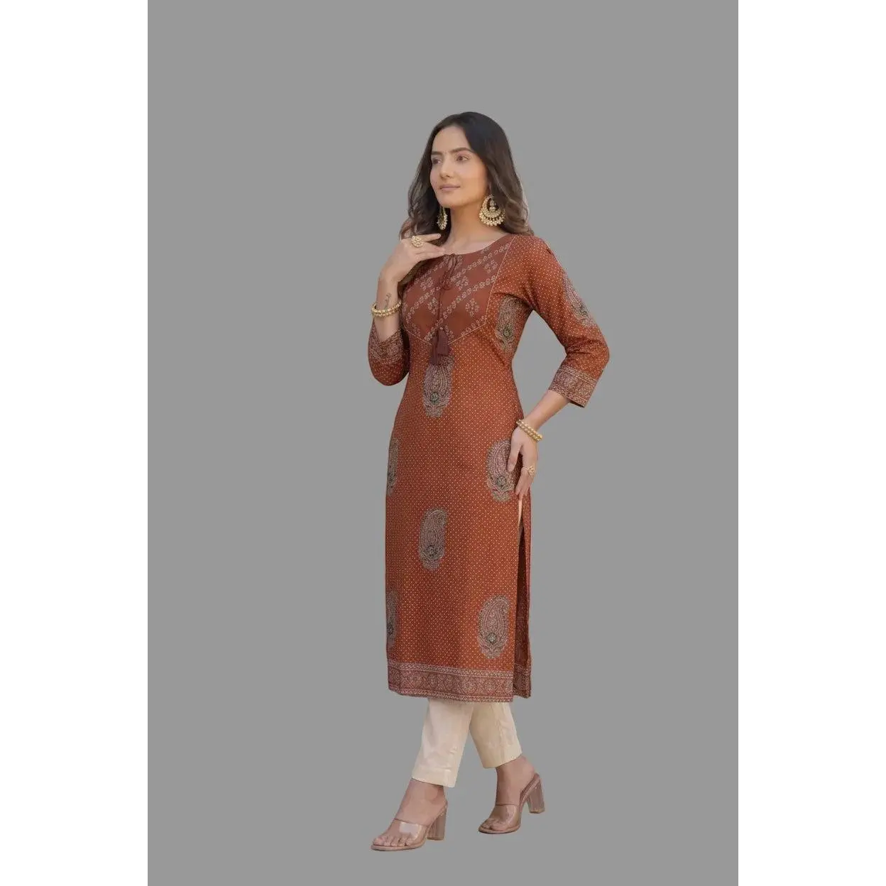 Lady's Casual Elegant Rust Red Cotton Kurti,