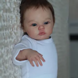 48.26cm Realistic Soft Silicone Reborn Baby Doll for Girls - Lifelike 3D Marble Texture Light Beige with Visible Veins, White Cloth Body, Rooted Hair, Magnetic Pacifier & Feeding Bottle Included, Nursery Decor |   Detailed Veining