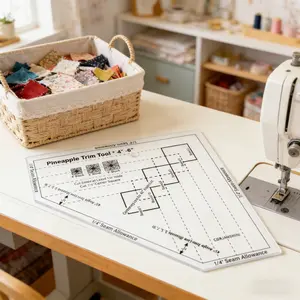 Pineapple Decorative Tool Mini Quilting Ruler, 1/2 Inch X 6-1/2 Inch, Non-Slip Handle Acrylic Sewing, Crafting, Patchwork Measure & Template