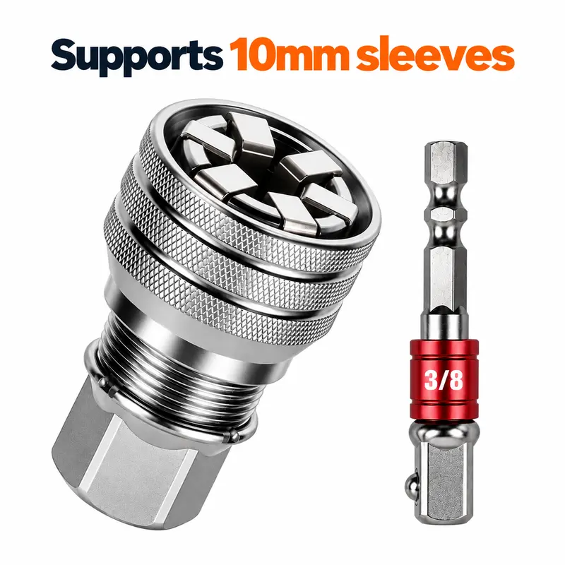 Adjustable Universal Socket 10–19mm, 3/8" Drive Universal Socket Wrench Adapter for Car and Motorcycle Repair, Rusted or Rounded Nut and Bolt Removal, Power Drill, Ratchet Wrench, Machinery Maintenance and Home DIY