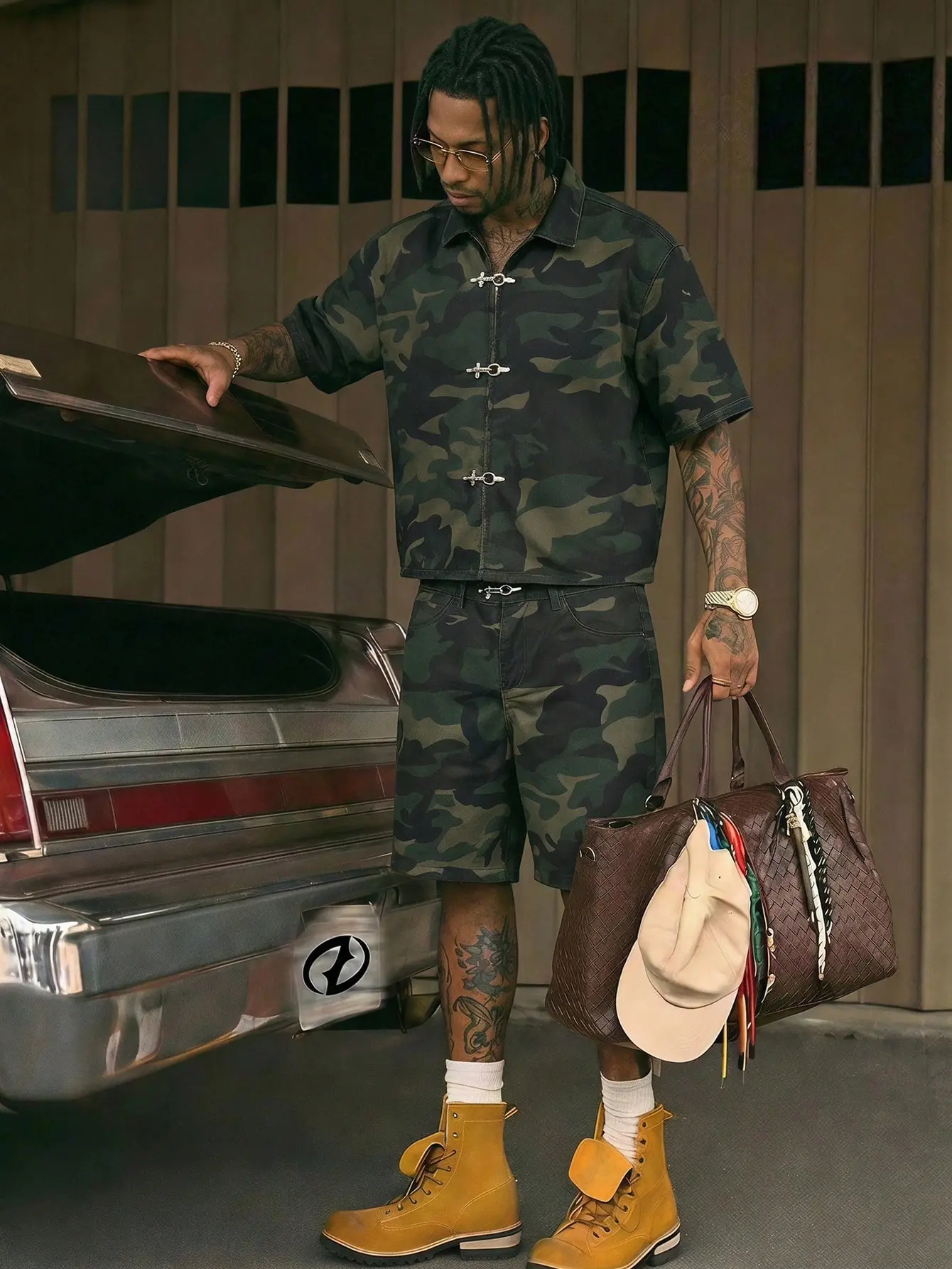Men 2 piece sets - Men Camouflage Denim Shirt & Shorts Set for Casual Daily Travel Outfit vacation outfit black shorts shorts for summer t shirts cotton shorts cargo shorts cotton graphic tees clothing for men clothes shirts for men camo shorts y2k shirts