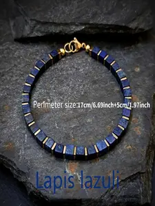 Lapis Lazuli Square Men's Bracelet, symbolizing elegance, extended with corrosion-resistant steel for enhanced strength. Perfectly personalized Lapis Lazuli bracelet, ideal for gentlemen,