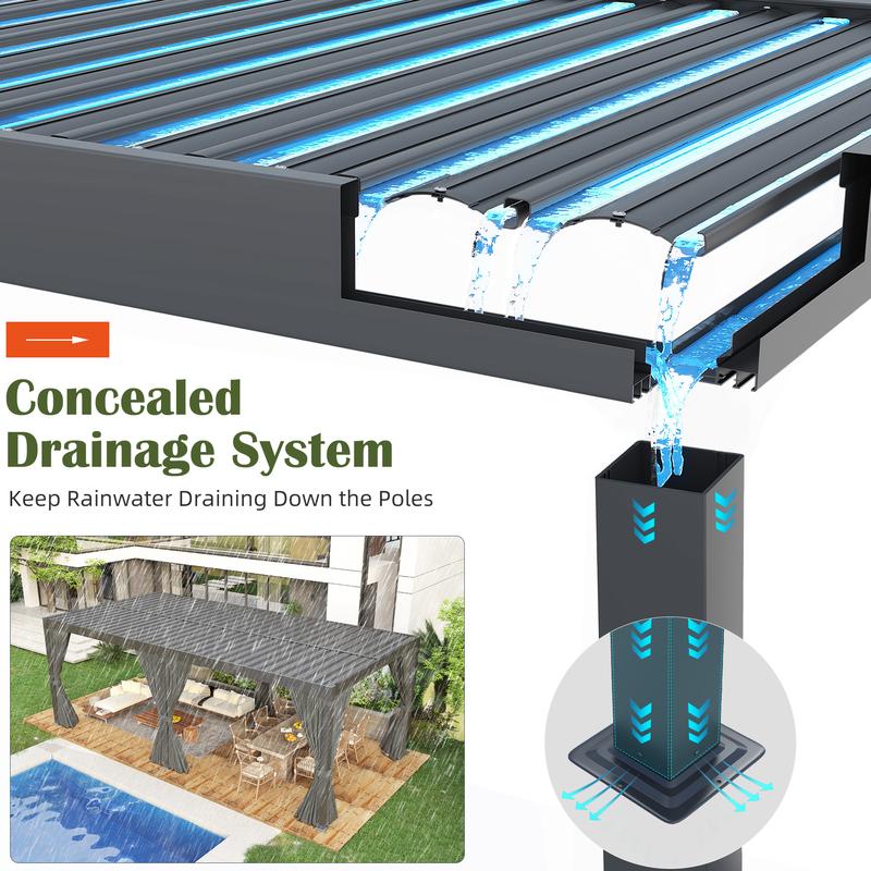 Aluminum 10x20 FT Louvered Pergola, Outdoor Pergola with Adjustable Louvered Roof Outdoor Patio Shade Cover, Waterproof & Rustproof Aluminum Gazebo for Backyard and Garden, Gray