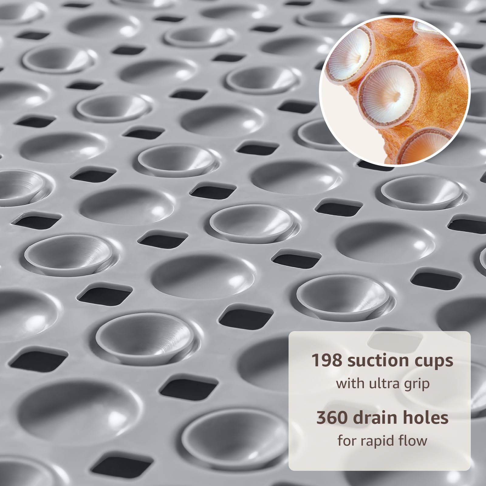 Bath Tub Shower Mat Non Slip, Bathtub Floor Liner Mats for Inside Shower Bathroom, with Massage Zones, Suction Cups and Drain Holes for Feet Scrubbing, Machine Washable, Soft on Feet, 35x16 Inch