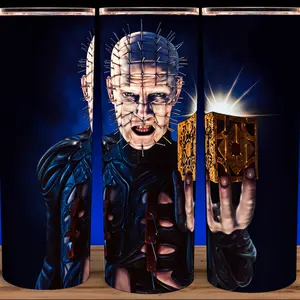 Hellraiser Pinhead Horror Movie Cup Mug Tumbler 20oz Stainless Steel with Slide Closure Lid & Reusable Straw Handmade Drinkware