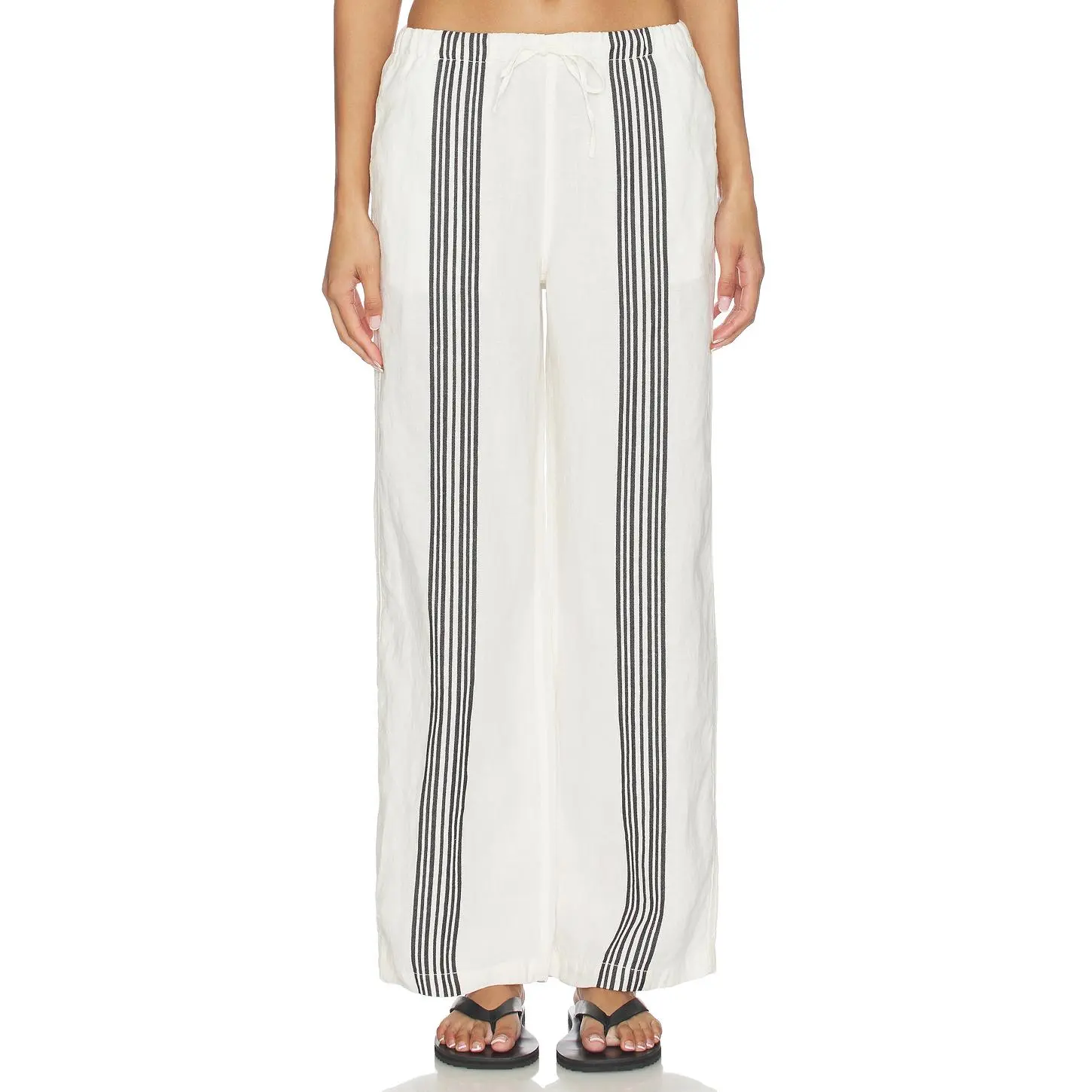 Madewell Linen Pull On Pants in Bold Placement Stripe & Jet Black