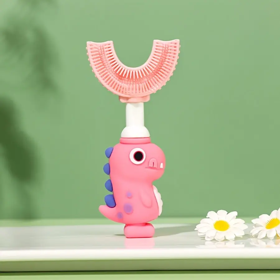 Dinosaur U-Type Toothbrush for Kids, Fun Design for Easy Brushing, Food-Grade Silicone, 360° Cleaning, Baby Loves Brushing Teeth