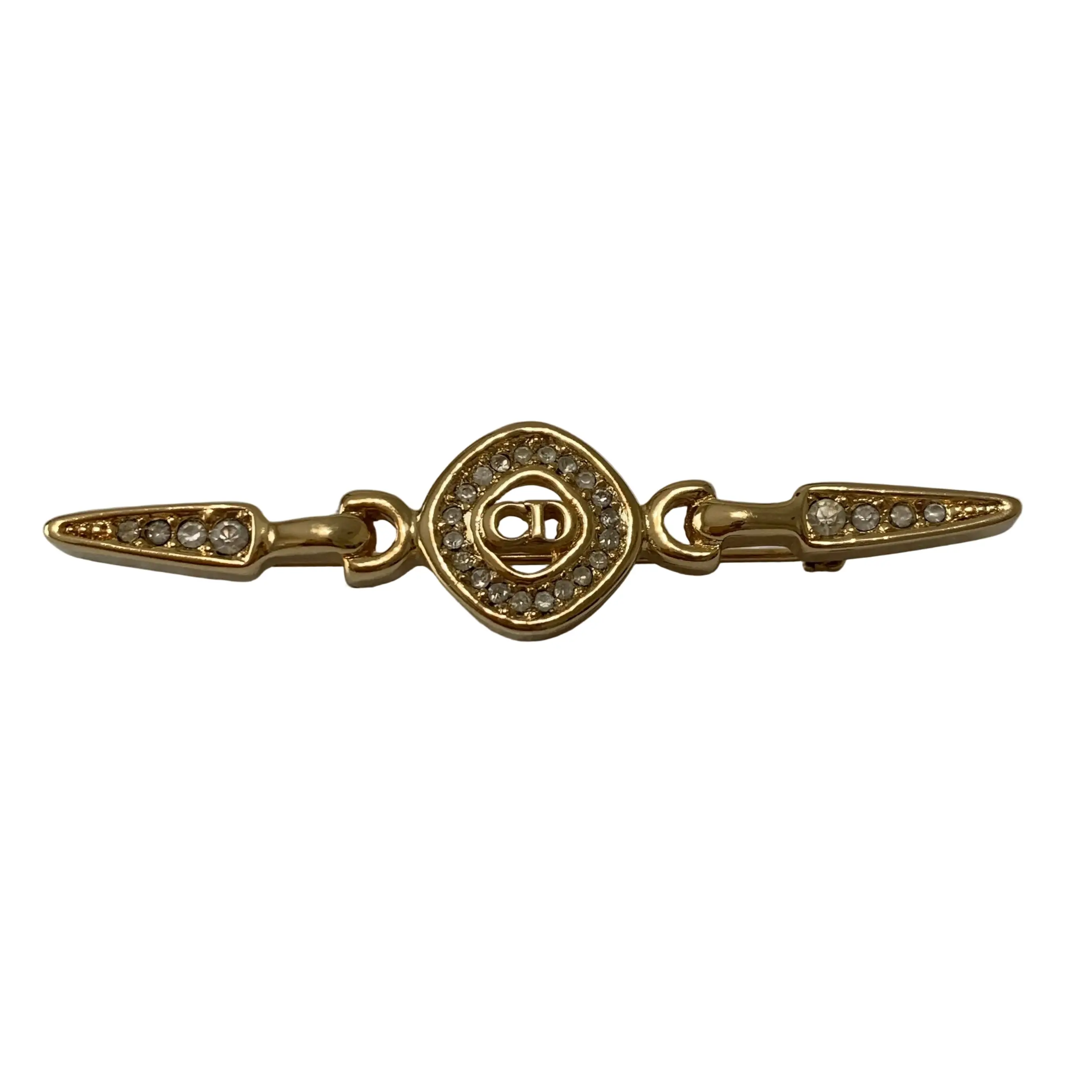 Pre-owned Christian Dior vintage CD logo gold plated Brooch authentic with COA