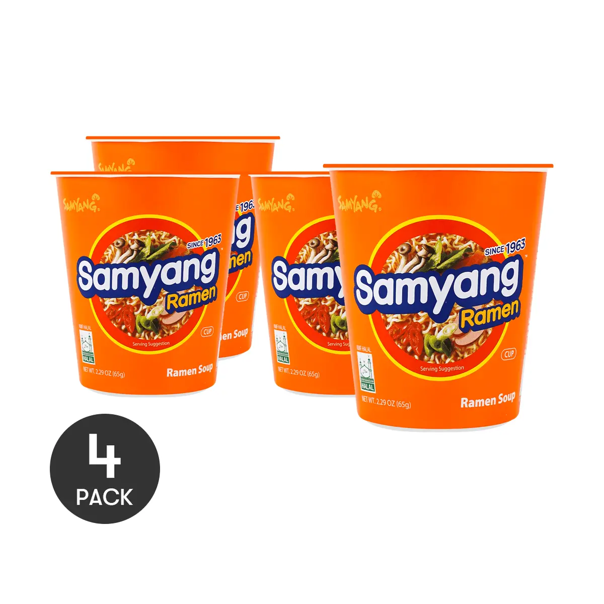 SAMYANG Korean Beef Soup Flavor Ramen - 4 Pack (65g Each) | Spicy Instant Noodles
