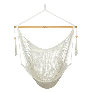 Caribbean Hammock Swing Chair,XL Rope Hanging Chair for Outdoor Indoor Garden Yard - Natural White