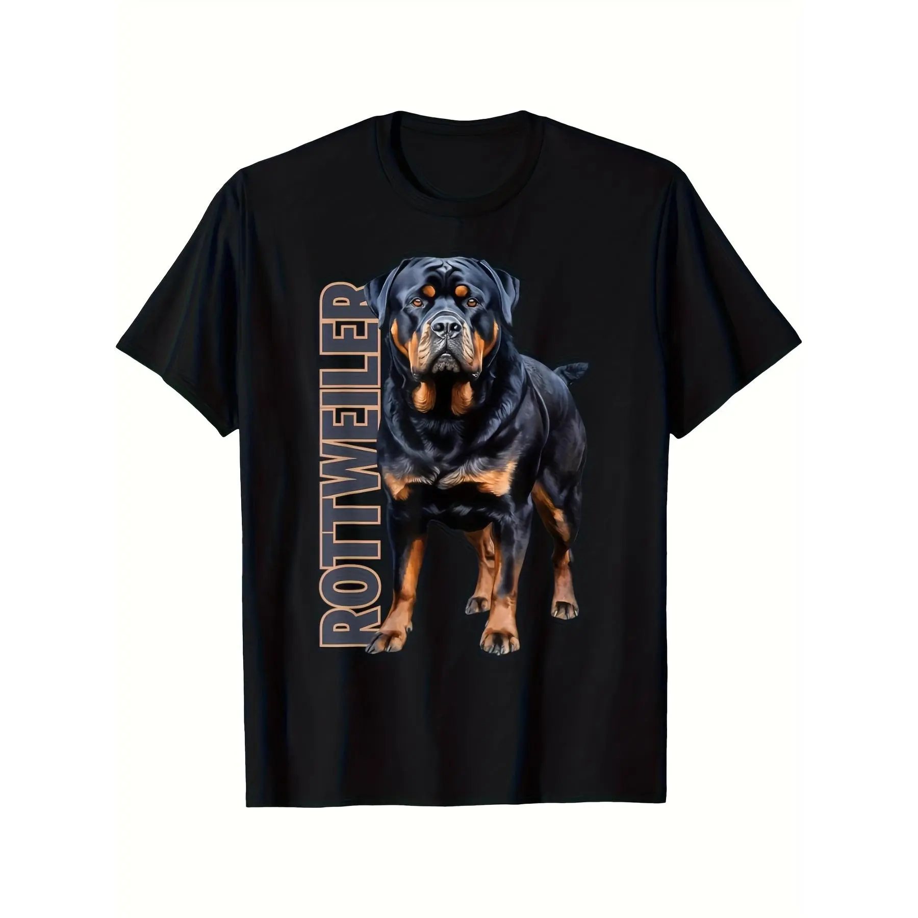 Men'S Fashion Round Neck Short Sleeve T-Shirt, 180G Rottweiler Watercolor Design - A Creative And Comfortable Casual Tee, Perfect As Birthday Gifts for Dads.Ideal for Everyday Wear And Sports, Featuring a Fun Graphic Print And a Comfortable Fit