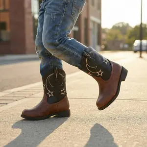 Cowboy Boots for Girls and Boys - Western Cowgirl Boots for Toddler Little Big Kids Riding Shoes with Side Zipper Round Toe