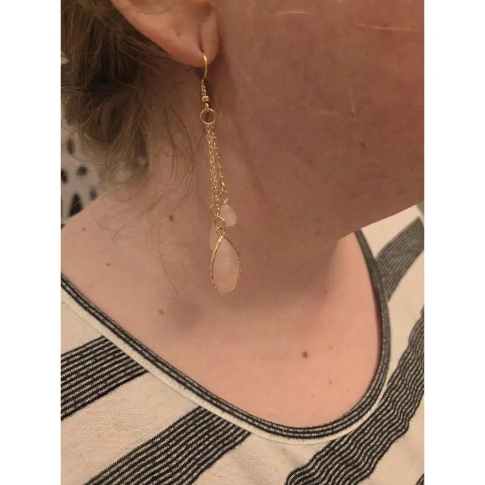 Handmade Rose Quartz Gold Plated Earrings Crafted in Colorado for Unique Style