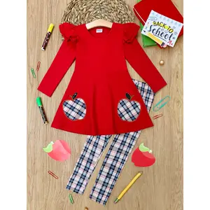 Fashion Class Apple Peplum Tunic and Plaid Legging Set