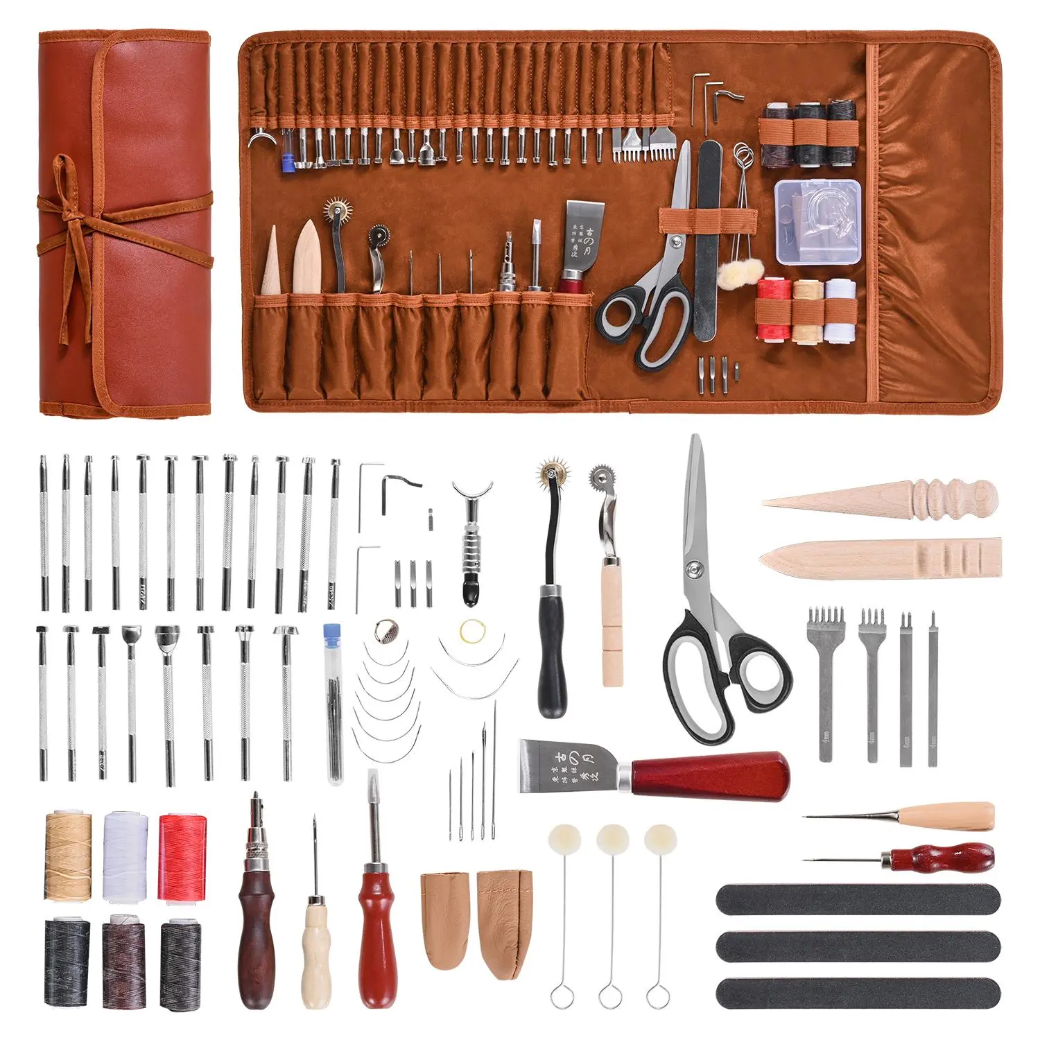 【Summerfinds】VEVOR Leather Working Tools Kit,  , 72 PCS Leather Craft Tools with Portable Leather Storage Bag, Engraving Punching Sewing Stamping Sanding Tools, Ideal for Beginners DIY Enthusiasts and Professionals