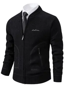 Men's Winter Knit Cardigan Jacket, Thickened Warm Casual Wear, Comfortable Polyester Fabric for Formal & Daily Use, Youth Fashion Outerwear