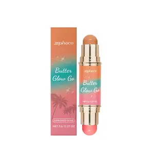 Zephoco Multi-purpose Contour Stick Brown Peach Color Double-ended 3D Soft Matte Finish Facial Makeup 7.6g Portable Touch-up Long-lasting Blush and Concealer