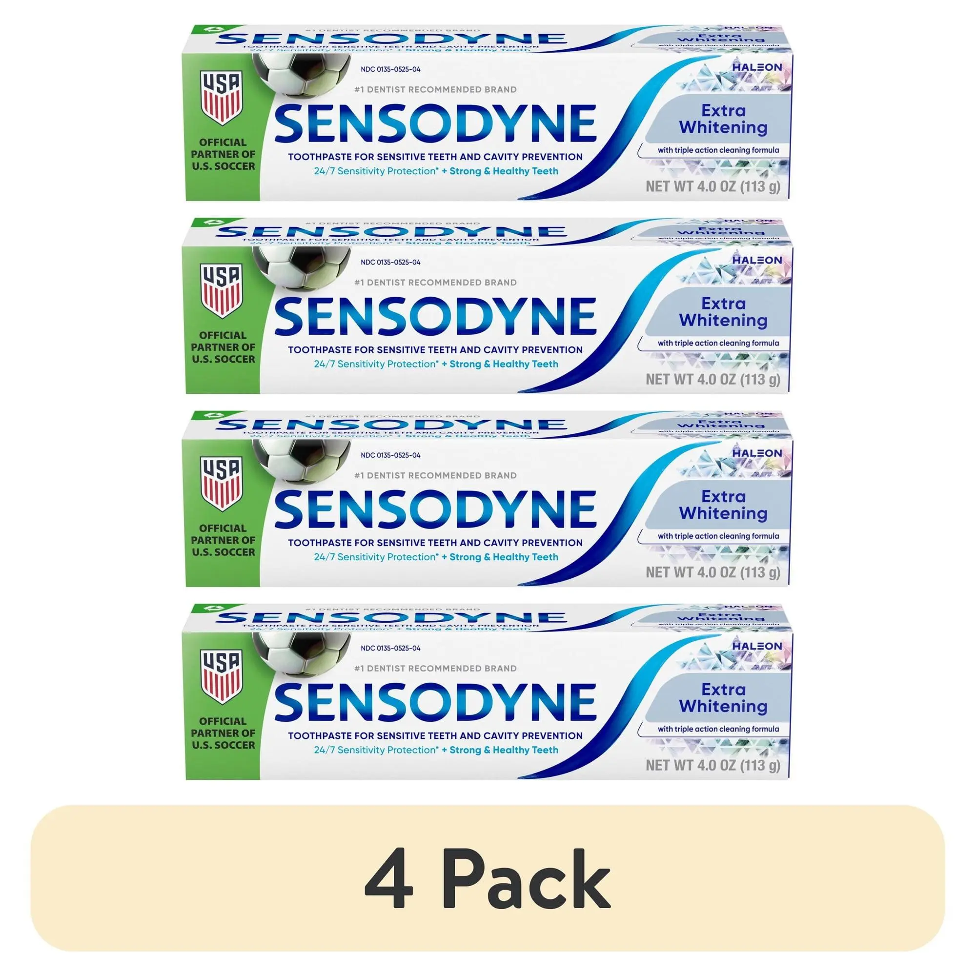 (4 pack) Sensodyne Extra Whitening Sensitive Toothpaste, Mint, 4 Oz, for Adults