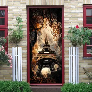 2pcs   Paris Eiffel Tower Wall Sticker Vintage Golden Autumn Leaves Decorative Self Adhesive Mural for Living Room Bedroom Entrance Waterproof Removable Eco Friendly PVC Material Home Decoration Art P Decoration Items