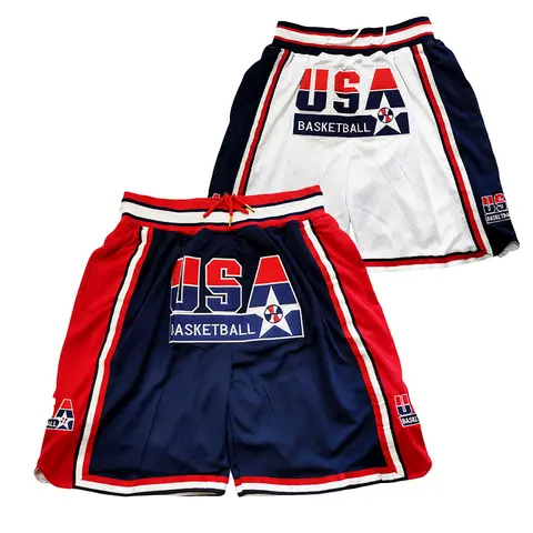 Unisex 1992 USA Dream Team 4-Pocket Cotton Sports Shorts - Quick-Dry, Loose, Breathable, Embroidered, Plus Size, 3XL, Blue White, Court-to-Beach, High-Quality Sewing, Affordable, All Seasons, American Sizes, Accepting Wholesale and Retail
