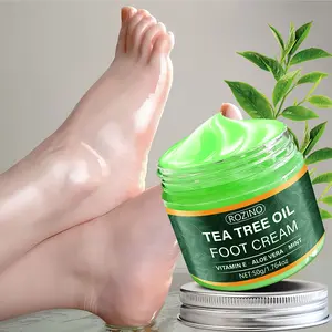 ROZINO Tea Tree Oil Foot Cream 50g Aloe Vera Mint Vitamin E Honey Shea Butter Deep Moisturizing Repair Cracked Heels Smooth Delicate Skin Refreshing Non-Sticky For All Ages