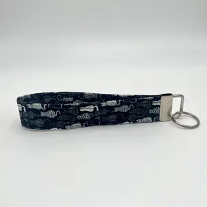 Tiny Black Cats Keychain Wristlet, Halloween Key Fob Lanyard, Retro Keychain, Y2K, Handmade