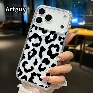 Magnetic Phone Case for iPhone 17 16  Pro Max Plus 15 14 13 12 11 Air E Leopard Print Elegance Pattern Non-Yellowing Shockproof Soft Silicone Transparent Acrylic Large Hole Cover Supports Wireless Charging
