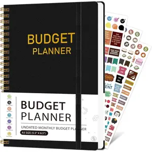 Monthly Budget Planner, Undated Monthly Budget Book with Expense Tracker Notebook, 5.5" x 8", Budget Planner & Bill Organizer with Stickers and Cash Envelopes - Black