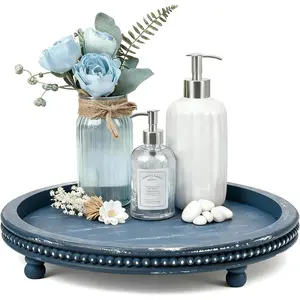 Handmade 12 Inch Decorative Tray Small Beaded Tray Coffee Table Decor Blue Decorative Display Risers for Coffee Table Dining Room Entryway and Living Room