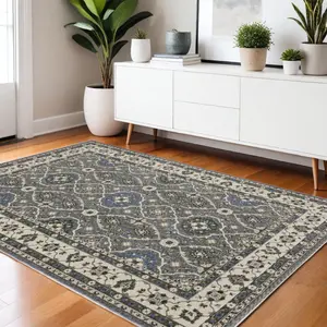 HomeRoots 4 x 6 ft. Oriental Fringed Rectangle Area Rug, Blue & Gray - Decorative Home Decor Piece for Living Room, Dining Room, Decorative Rug, Home Decor Rug