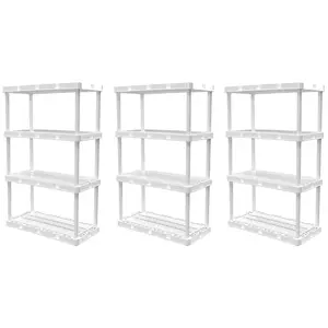 Gracious Living 4 Shelf Knect-A-Shelf Ventilated Storage Unit, White (3 Pack)