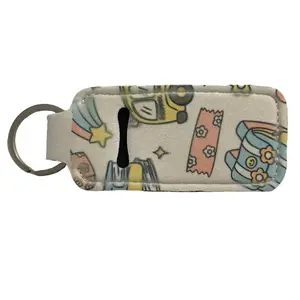 School Print Chapstick Holder with Colorful Characters and Key Ring Design