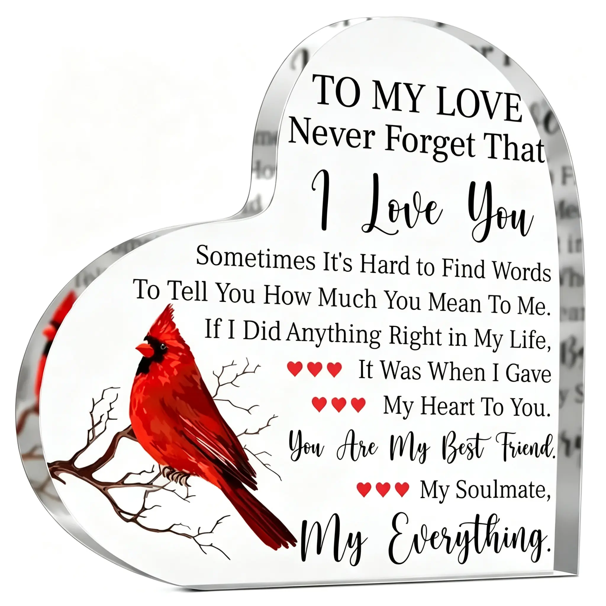 Transparent Heart-Shaped Acrylic Ornament with Letter Pattern - 1-Piece Warm Home Decor Plaque Sign, Room Decor Decoration, Romantic Gift for Boyfriend, Love Symbol Home Supply, One Piece