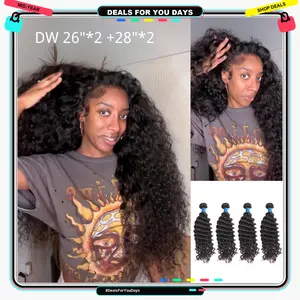 [Summervibes] Vacation Hair 10A Brazilian 100% Virgin Remy Human Hair Deep Wave Deep Curly Bundles Sew In Quick Weave Ponytail Closure Extensions One-directional Cuticles-sleek, Tangle-resistant, and Re-wearable 12-30 Inches Indian curly bundle