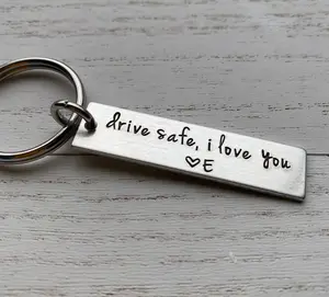 Drive Safe I Love You Customizable Initial Hand Stamped Aluminum Travel key chain Best Friend Boyfriend Girlfriend Nurse
