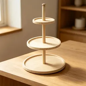 1Pcs Natural Wood 3-Tier Round Serving Stand, Rustic Tiered Tray Organizer, Multi-Layer Wooden Display Rack, Versatile for Desserts, Cosmetics & Succulents, Minimalist Home Decor for Kitchen, Bathroom & Bedroom