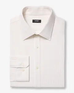 Express Slim Mini Striped Textured Linen-Blend Stretch Dress Shirt