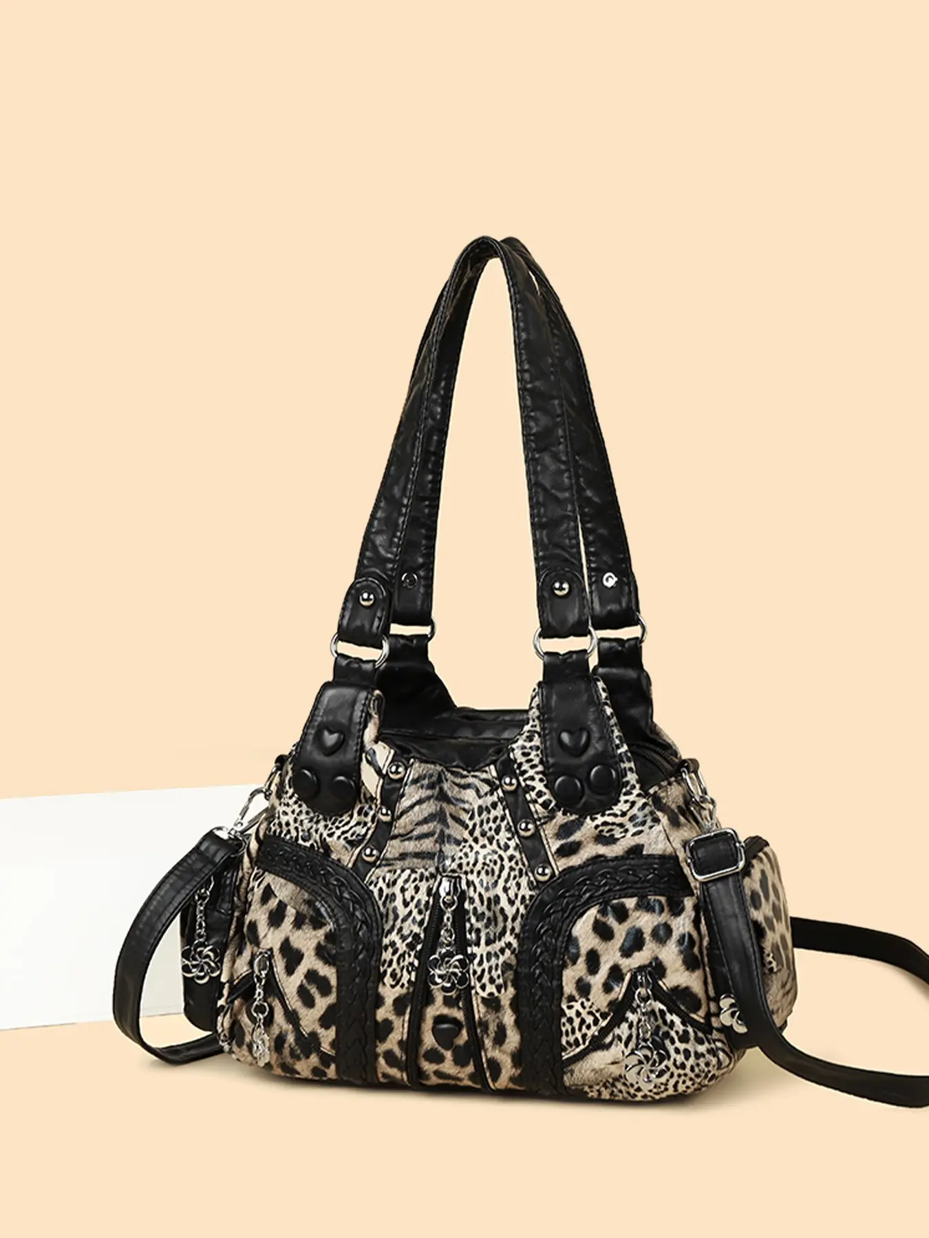 1pc Ladies' Casual Retro Leopard & Zebra Print Patchwork Shoulder Bag, Fashion Patterned Bag, Versatile Crossbody Bag for Commuting, Shopping & Gifting, Fashionable Bag
