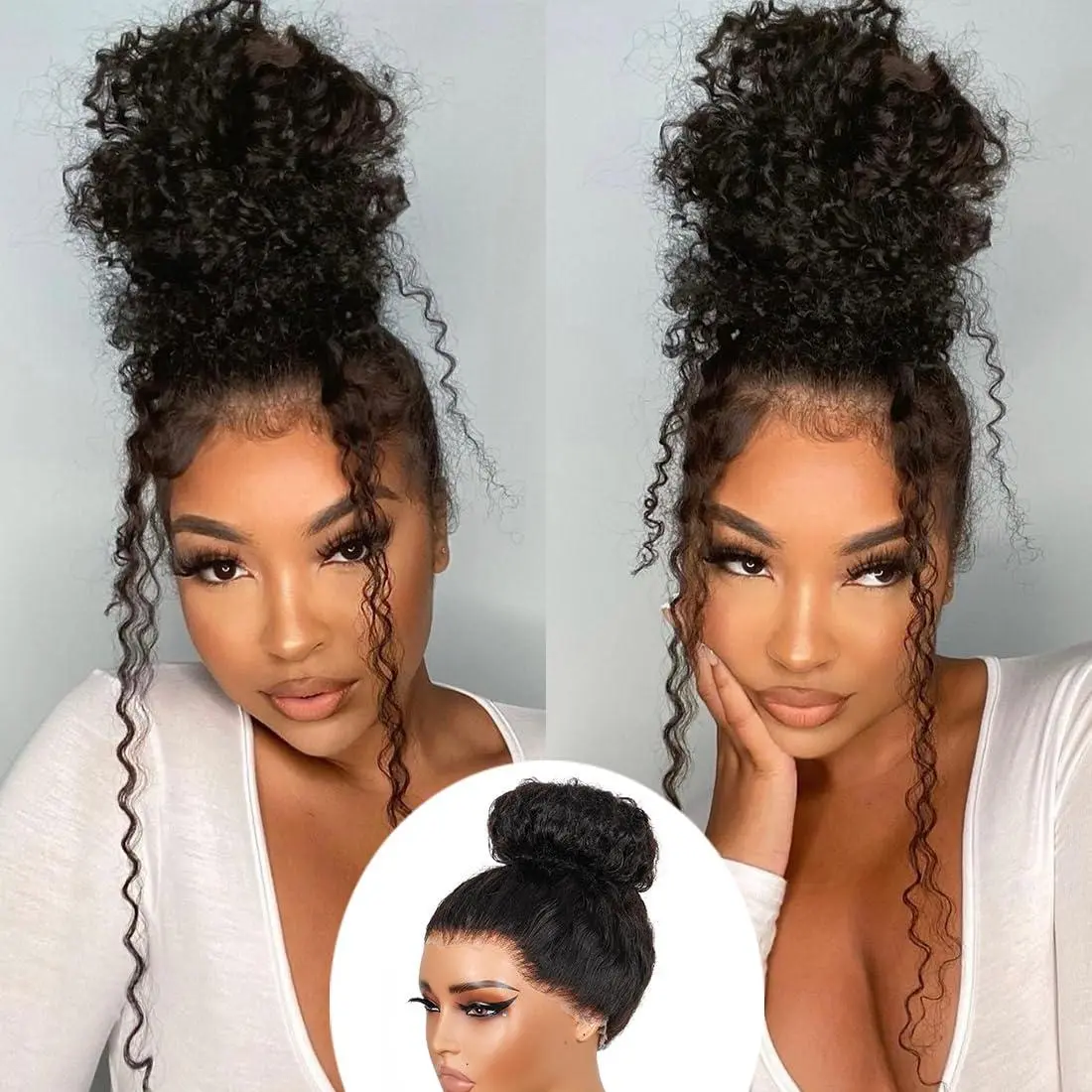 GK Curly Wig 360 Lace Front Wigs Human Hair Invisi Strap HD Full Lace Front Wigs Human Hair Pre Plucked with Drawstring 180 Density Curly Wig 360 Glueless Lace Frontal Wigs for Women