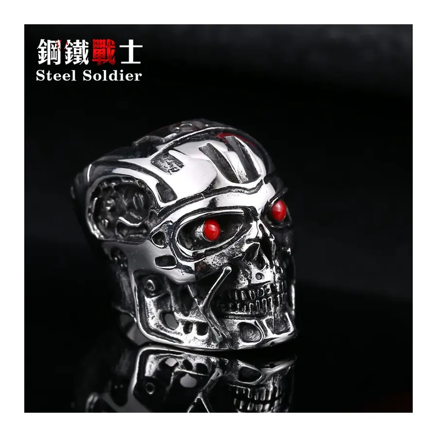 Steel Soldier Movie Ring Terminator Men Jason Punk Ring Exaggerated Personality Cheap Stainless Steel Jewelry