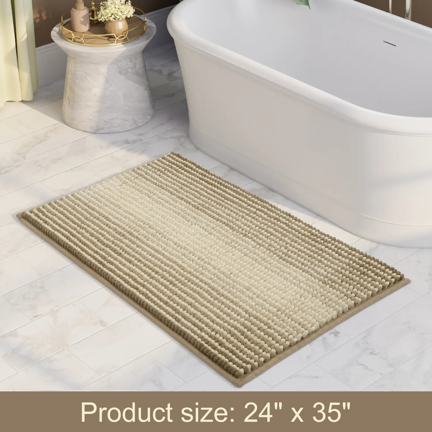 Large Bathroom Rugs, Bath Mat Rug for Bathroom Non Slip 24 x 36 Inches Water Absorbent Chenille Bathroom Floor Mats Machine Washable (Light Taupe and Cream)
