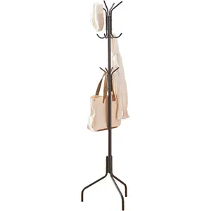 Coat Rack Freestanding,hat and coat rack stand for entryway,Living Room,Bedroom,Metal coat tree with12 Hooks and 3  (Brown)