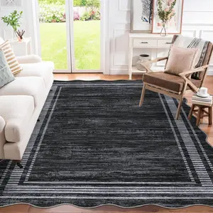 Garvee 5x7 Scalloped Rug Solid Bordered Rug for Living Room Non Slip Bedroom Area Rug Stain Resistant Dining Room Rugs Black