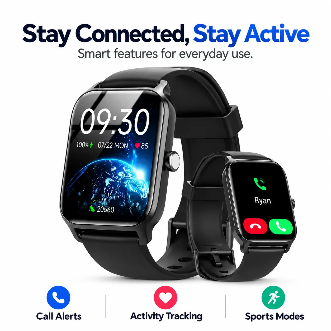 Men’s 2.01-Inch Smartwatch with Large Touch Display, Step Counter, Activity Tracking, Message Notifications, Music Control, Alarm & Timer for Daily Fitness and Work