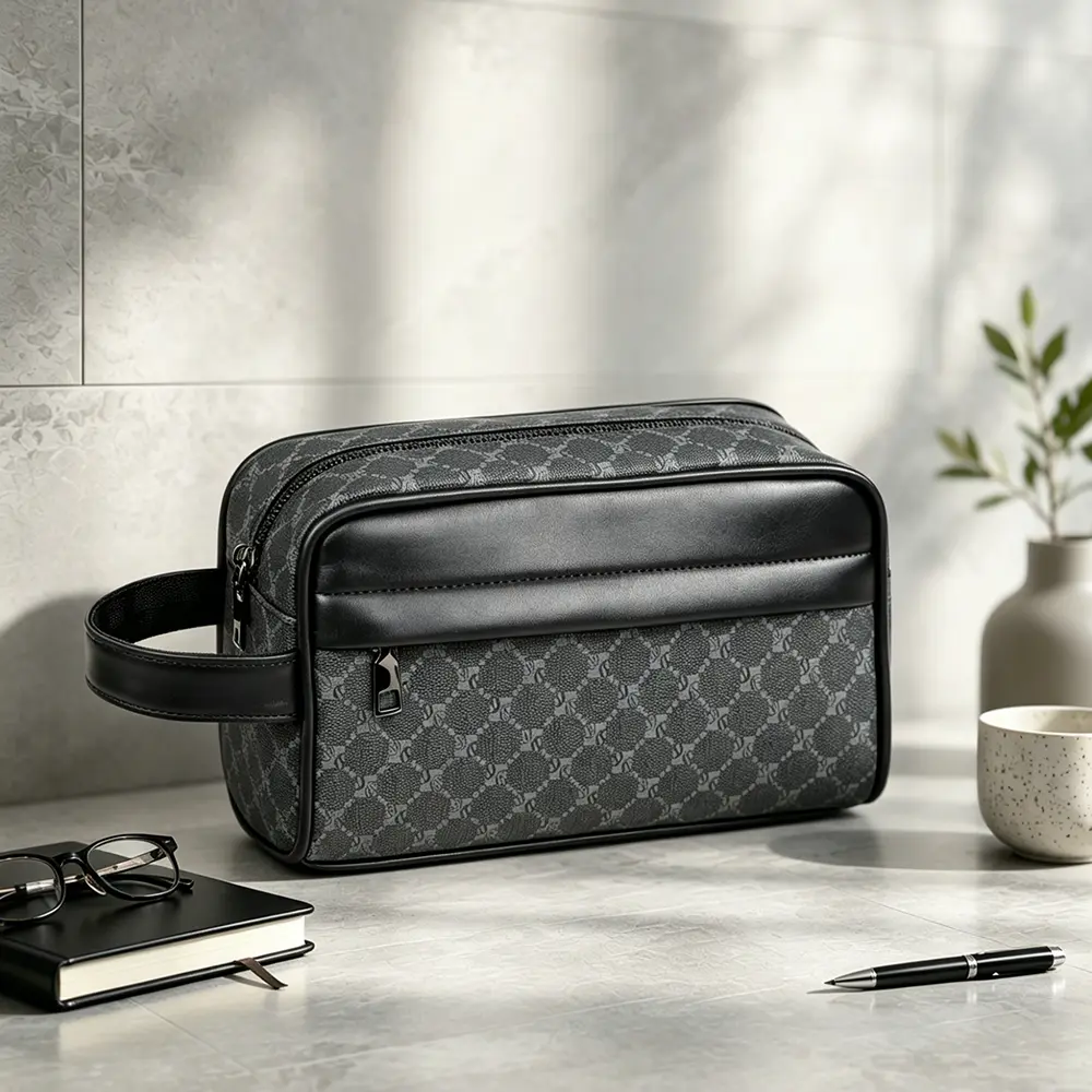 Men’s large-capacity phone bag — handheld clutch/pouch, wrist pouch, shoulder tote, underarm bag; wallet included; suitable for travel, commuting, shopping, and school; minimalist geometric print, trendy casual style.